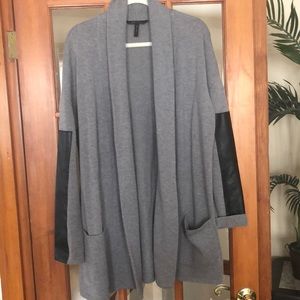 BCBG sweater jacket with vegan leather detail!